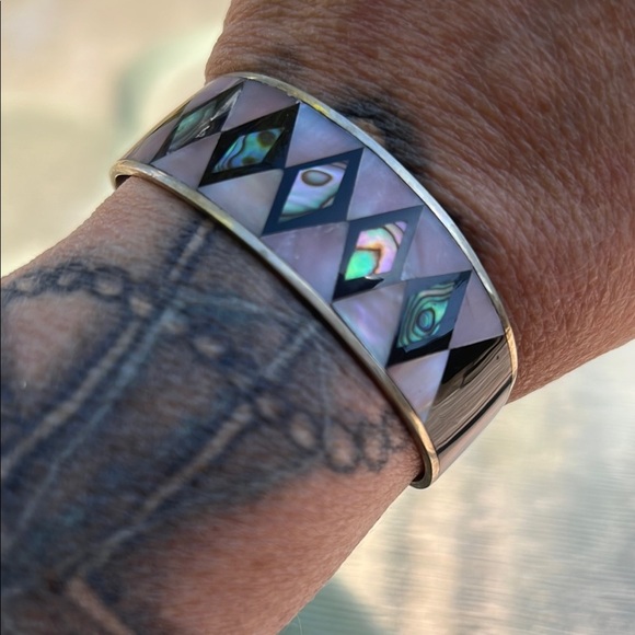 Jewelry - Vintage Alpaca Mexico Cuff Bracelet – Abalone & Mother of Pearl Inlay